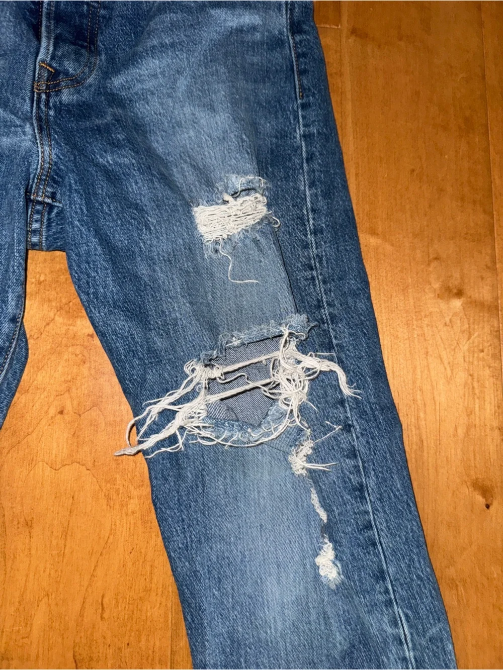 Levi’s Wedgie Full Length Ripped Jeans Cotton Medium Wash High Waist Straight - Picture 5 of 11